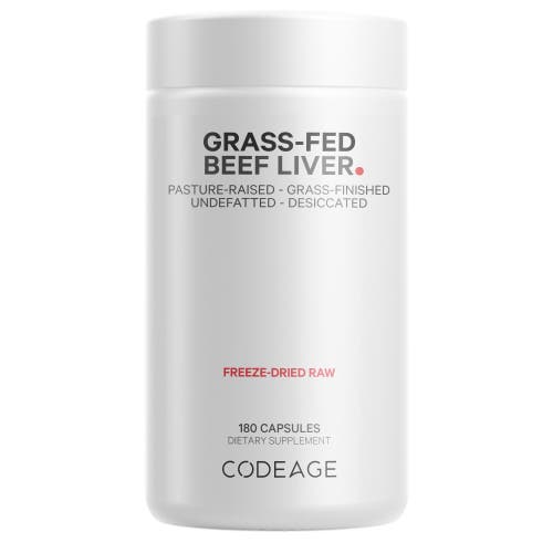 Codeage Grass-Fed Beef Liver, Grass-Finished, Pasture-Raised, Freeze-Dried Glandular Supplement, 180 ct in White 