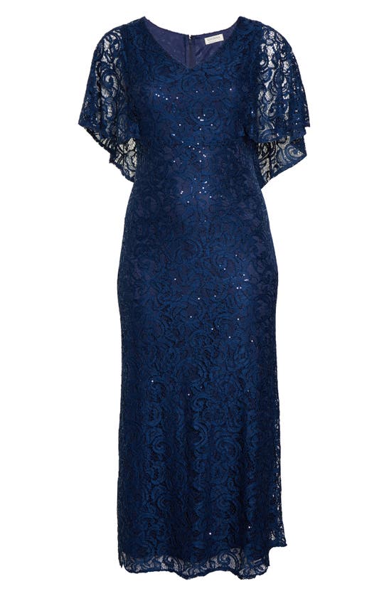 Shop Kiyonna Celestial Cape Sleeve Lace Gown In Nocturnal Navy