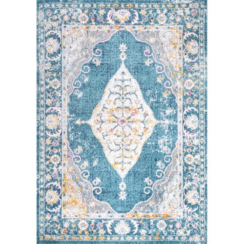 Jonathan Y Zelda Bohemian Cottage Medallion Area Rug In Turquoise/gray