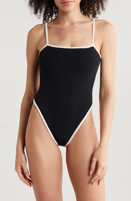 Shop Montce Jacelyn One-piece Swimsuit In Black Terry Rib Cream Binded