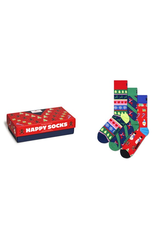 Assorted 3-Pack Christmas Crew Socks Gift Set in Red