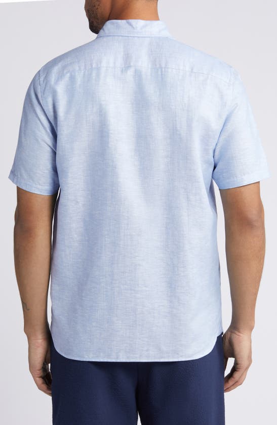 Shop Ted Baker Palomas Regular Fit Short Sleeve Linen & Cotton Button-up Shirt In Blue