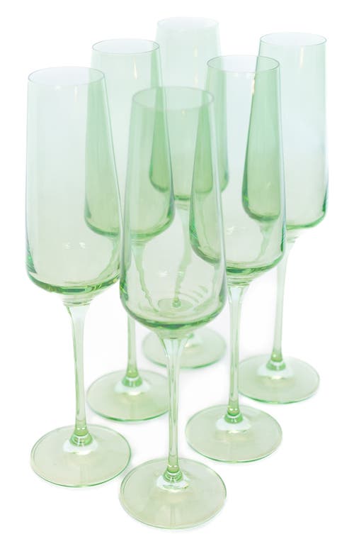 Estelle Colored Glass Set of 6 Champagne Glasses in Mint Green