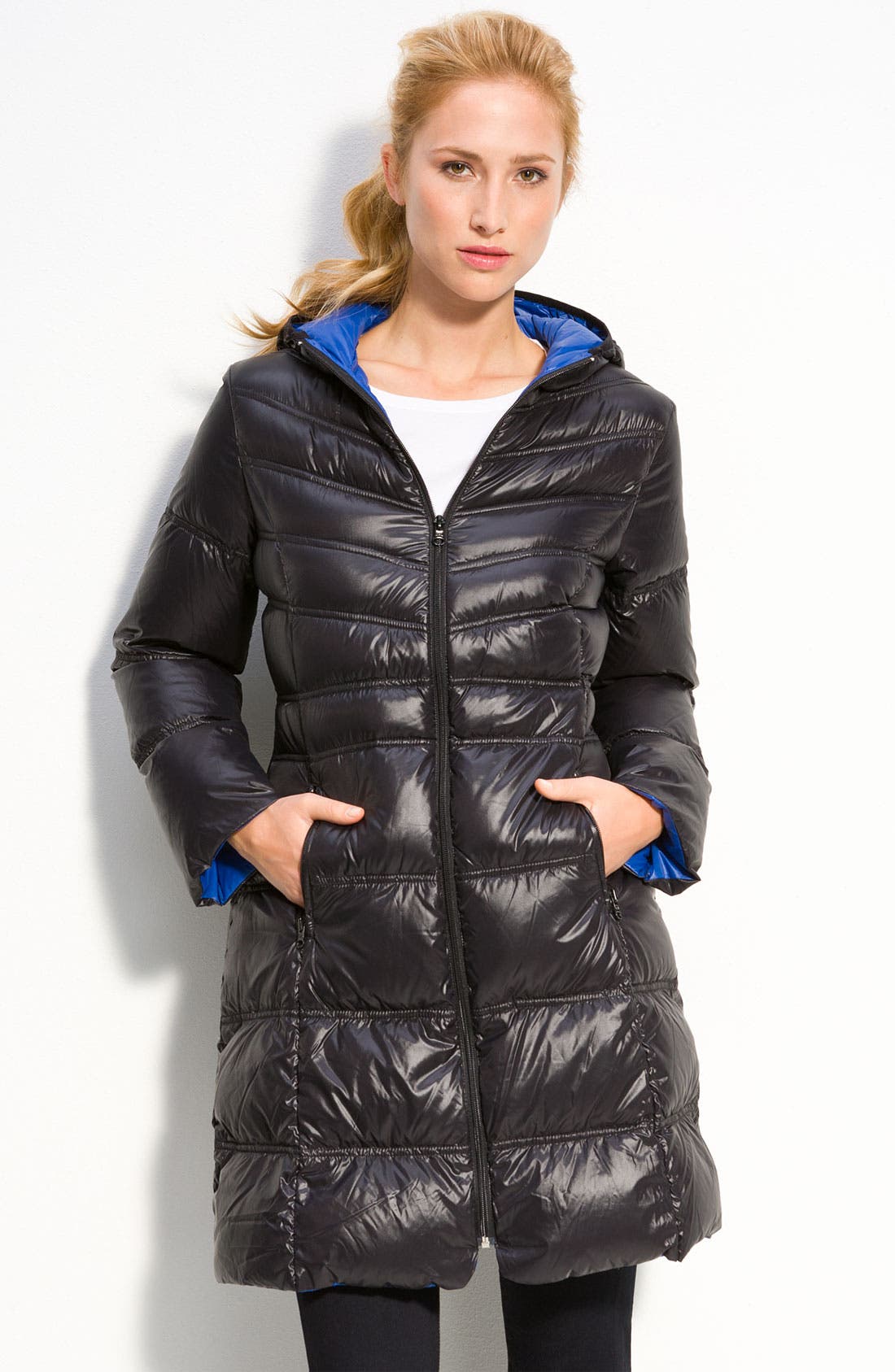 Bernardo Womens Packable Zip Puffer Jacket With Pillow Collar Down
