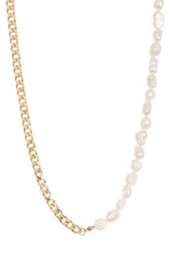 Shop Ed Jacobs Nyc Imitation Pearl & Curb Chain Necklace In Gold/pearl