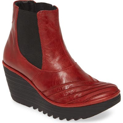 Fly London Yave Wedge Chelsea Boot, Red