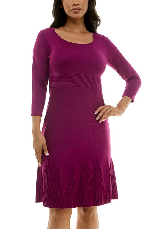 Nina Leonard Textured Fit & Flare Dress In Berry Gloss