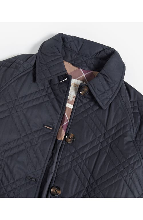 Barbour Mariah Womens Long Quilted Trench Coat In Black/muted Cabernet Tartan