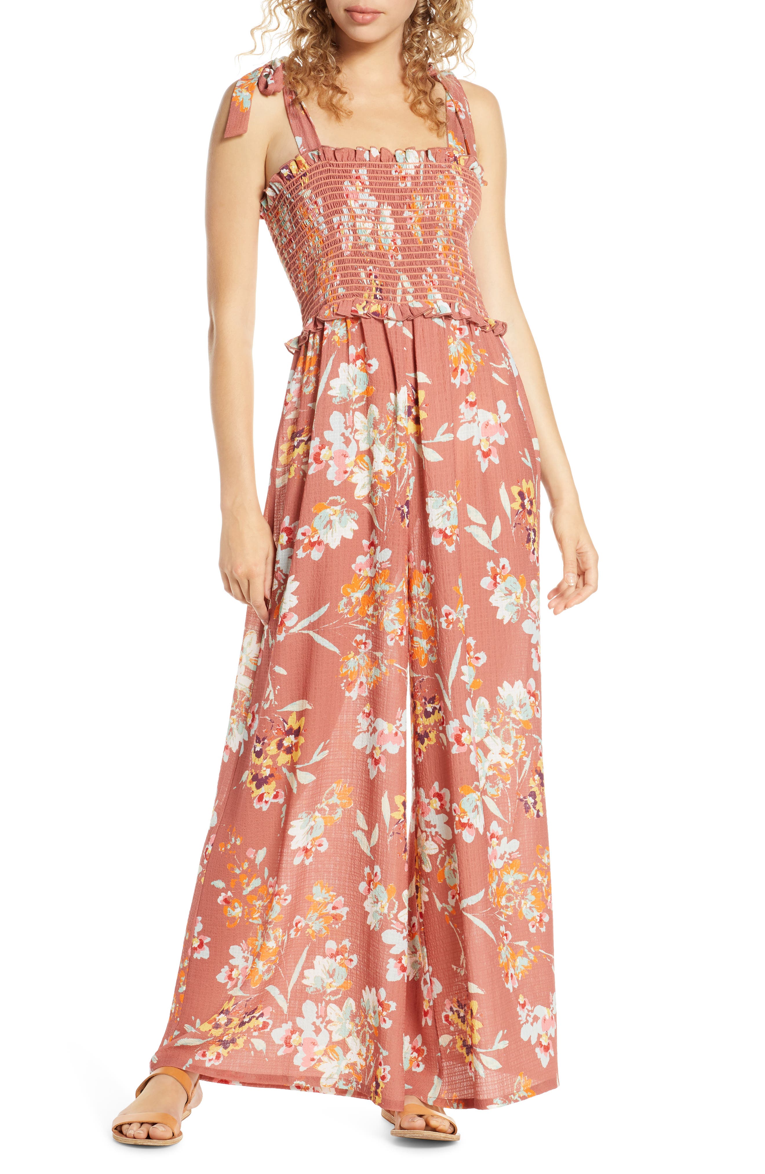 Chelsea28 Dana Smocked Cover-Up Jumpsuit, Pink