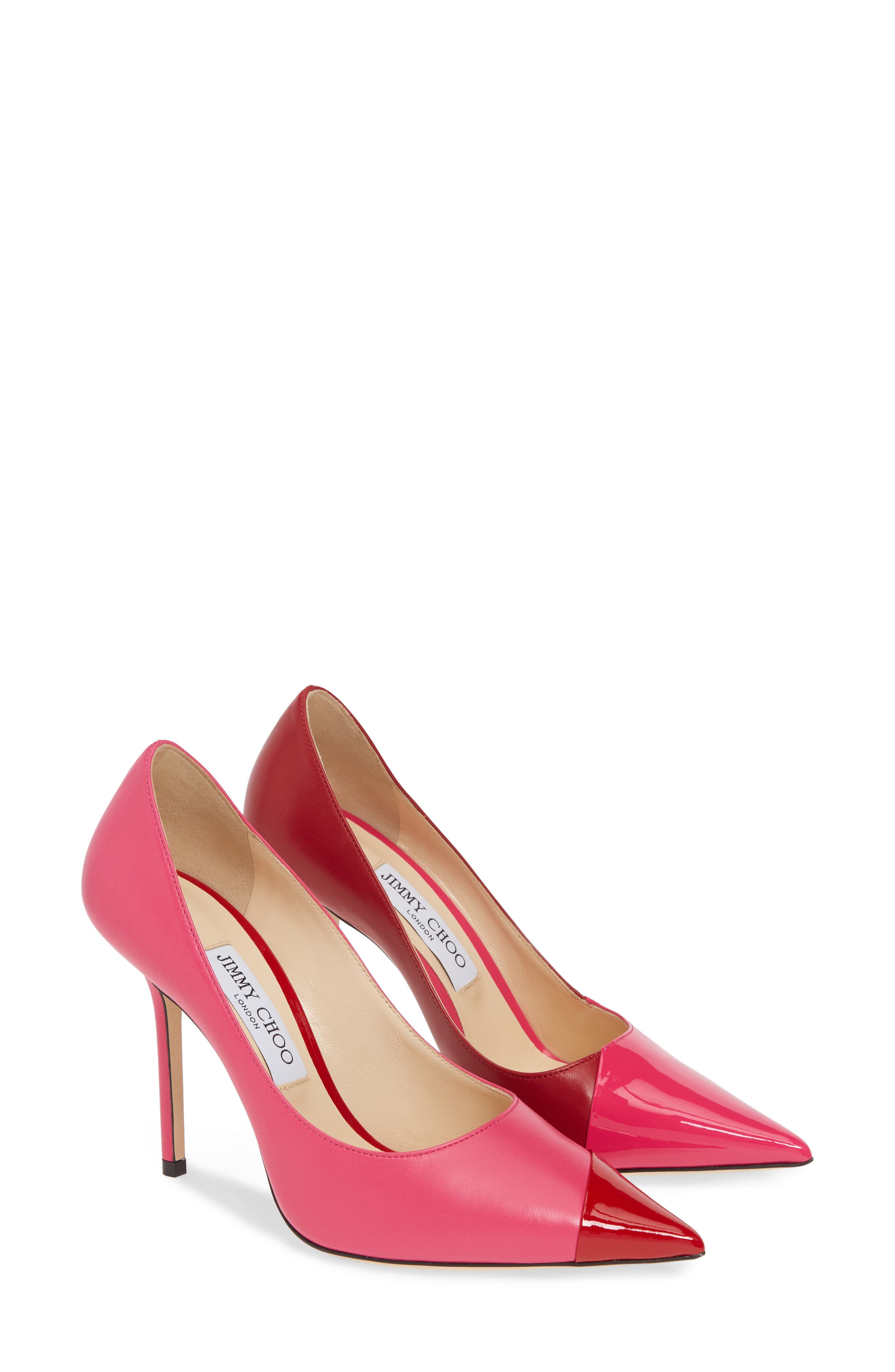 JIMMY CHOO Love Asymmetrical Cap Toe Pump, Alternate, color, HOT PINK/ RED