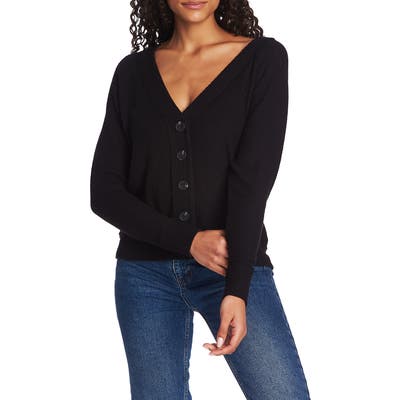 1.state Button Front Crop Cardigan, Black