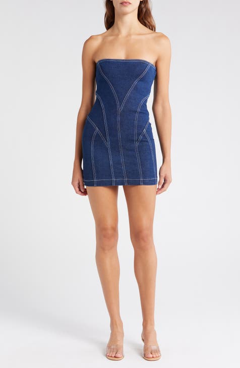 Remi Denim Strapless Embroidery Dress main image 1