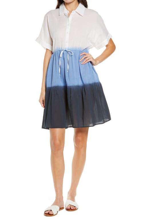 Area Stars Santorini Colorblock Cotton Shirtdress in Blue/White Multi