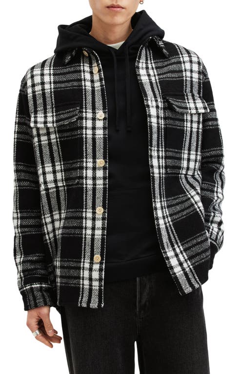 Shop Allsaints Imber Relaxed Fit Check Overshirt In Black/ecru White