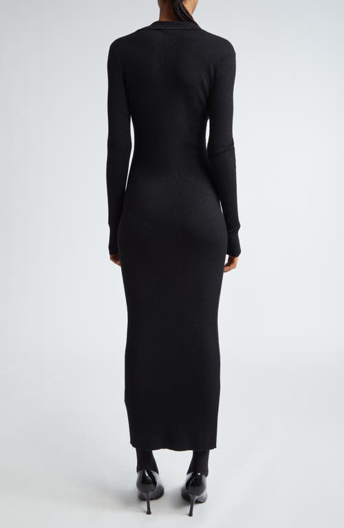 Shop Max Mara Frais Rib Long Sleeve Polo Sweater Dress In Black