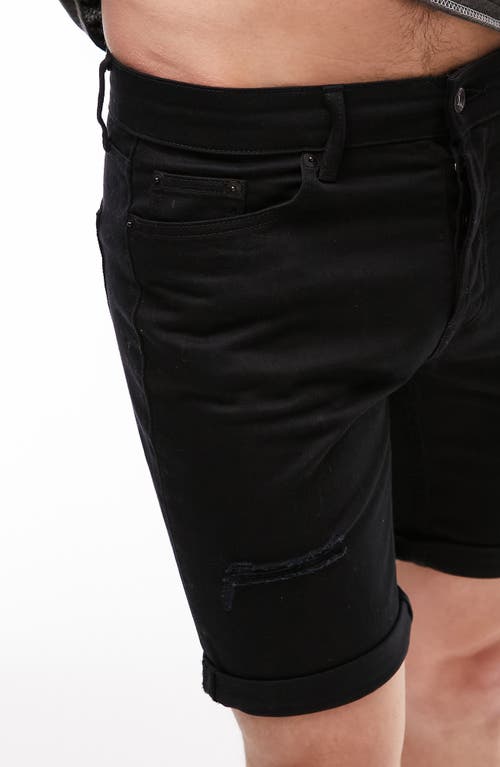 Shop Topman Ripped Skinny Denim Shorts In Black