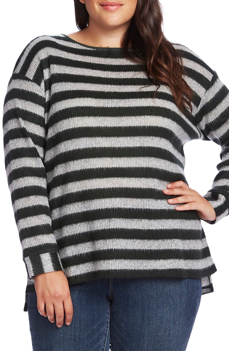 Vince Camuto Fuzzy Stripe Boatneck Sweater (Encore) | Nordstrom
