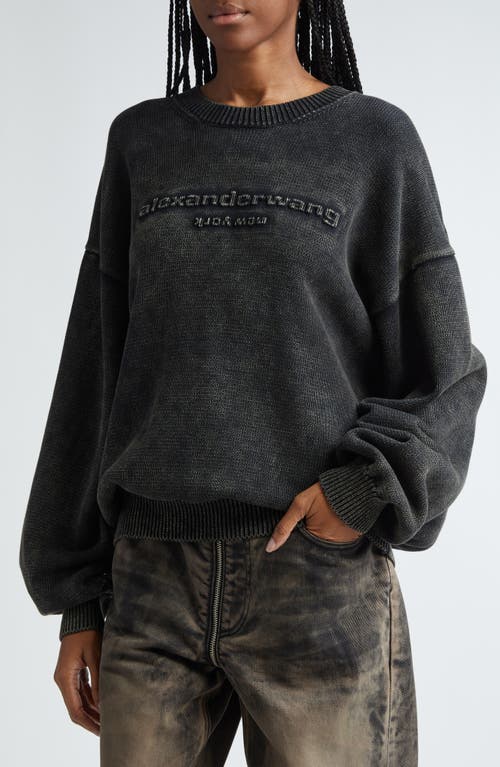 Shop Alexander Wang Debossed Logo Oversize Crewneck Sweater In Storm Bleach Out