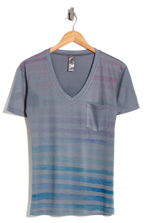 Go Couture Deep V-neck Boyfriend T-shirt In Blue To Pink Watercolors