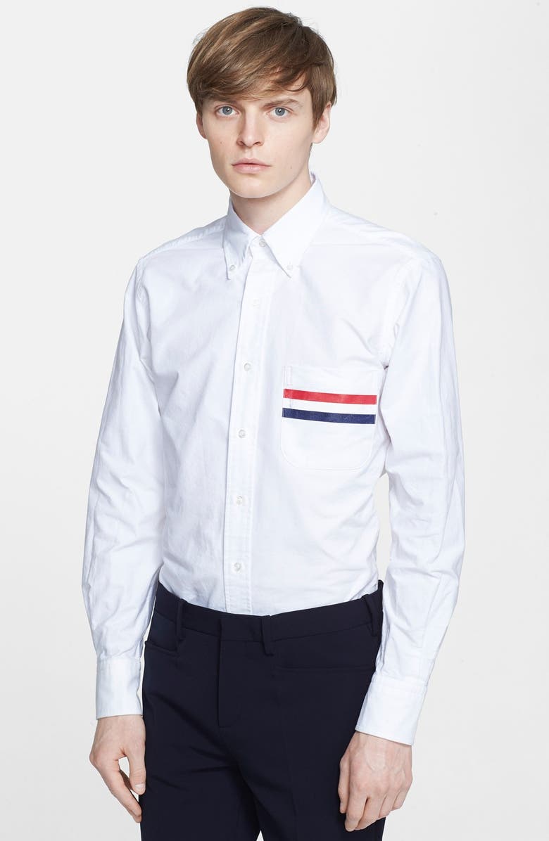 Thom Browne Extra Trim Fit Stripe Pocket Woven Shirt | Nordstrom