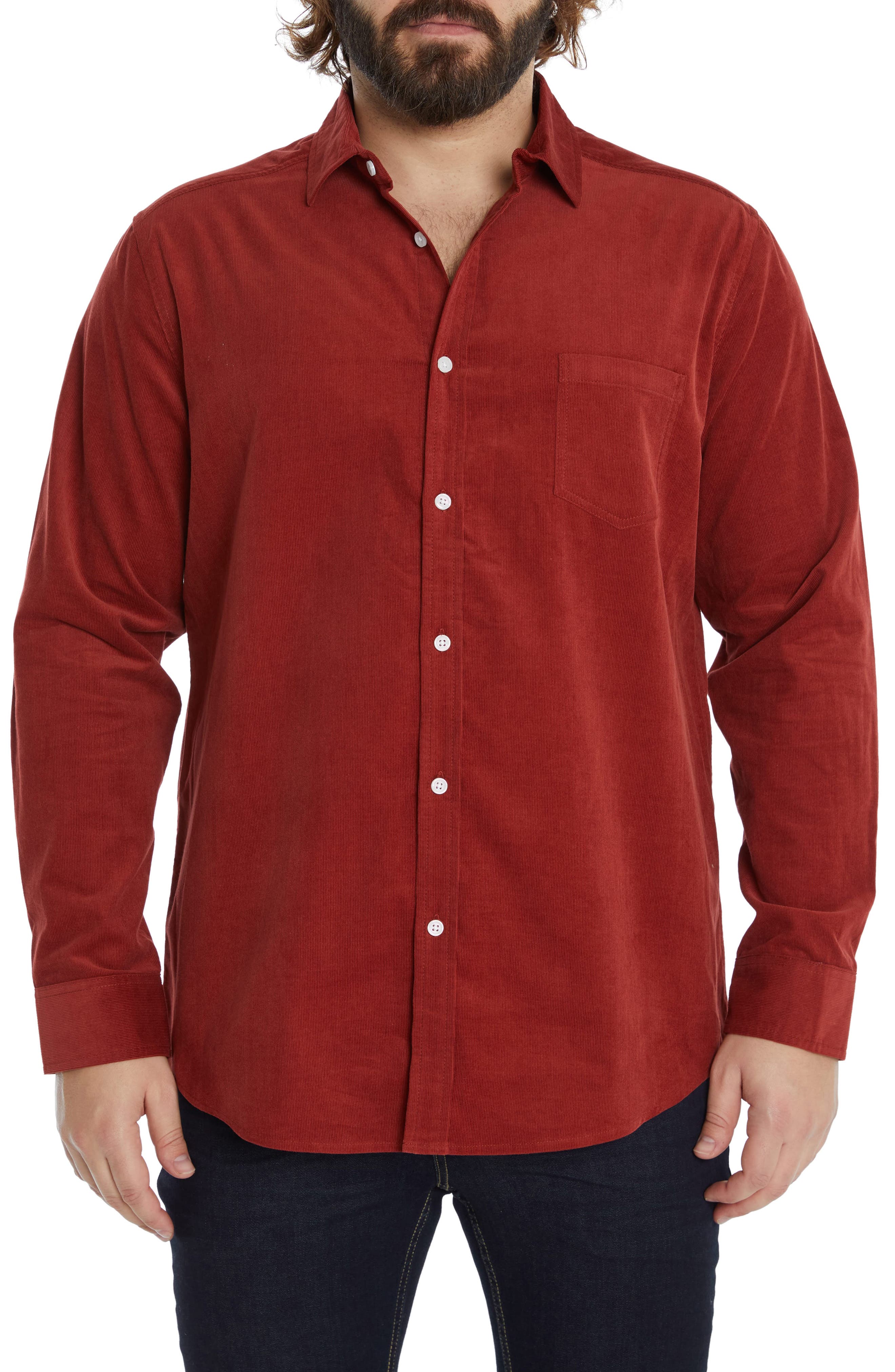 Johnny Bigg Cape Cord Button-Up Shirt in Rust