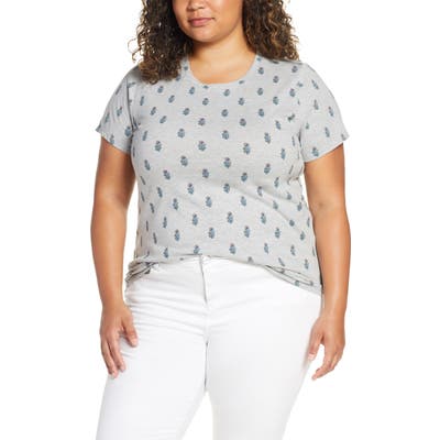 Plus Size Lucky Brand Woodblock Floral Tee, Grey