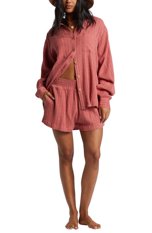 Shop Billabong Swell Gauze Button-up Shirt In Pink Clay