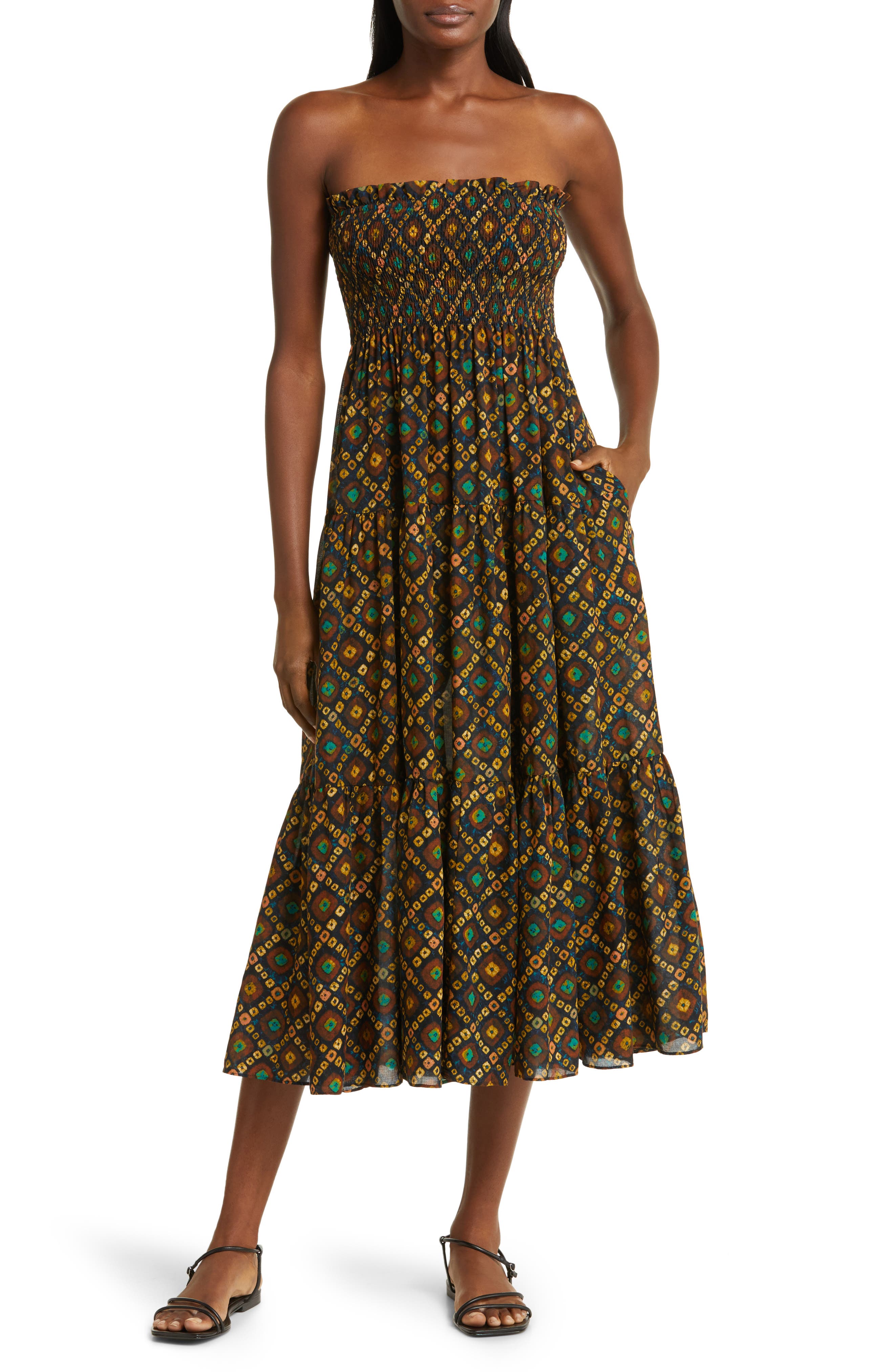 Nordstrom Ulla Johnson Lucca Batik Print Strapless Cover-Up Dress Bronzite  at Nordstrom, | The Summit