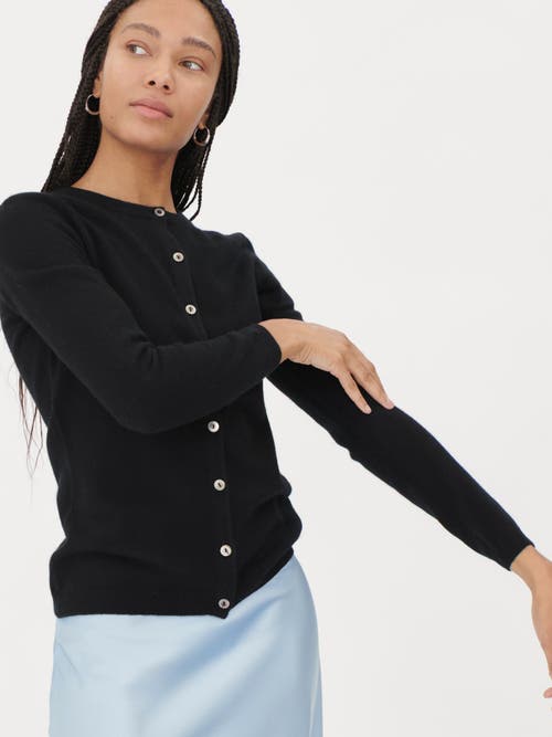 Gobi Cashmere Crew Neck Cardigan In Brilliant Black