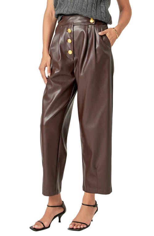 Shop English Factory Button Fly Faux Leather Ankle Pants<br> In Dark Brown