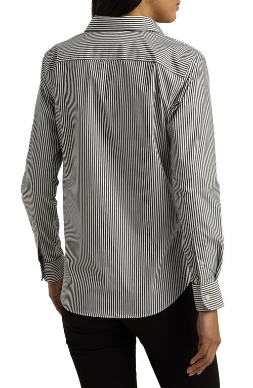 Shop Lauren Ralph Lauren Stripe Easy Care Cotton Shirt In Black/white