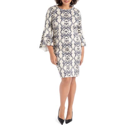 Plus Size Eloquii Snake Print Fit & Flare Scuba Dress, Ivory