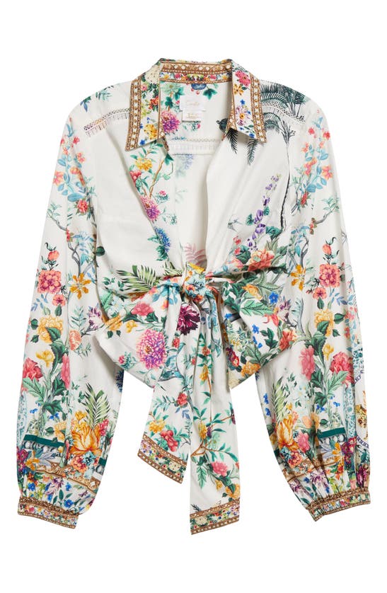 Shop Camilla Plumes & Parterres Print Tie Front Cotton Poplin Crop Shirt In Plumes And Parterres