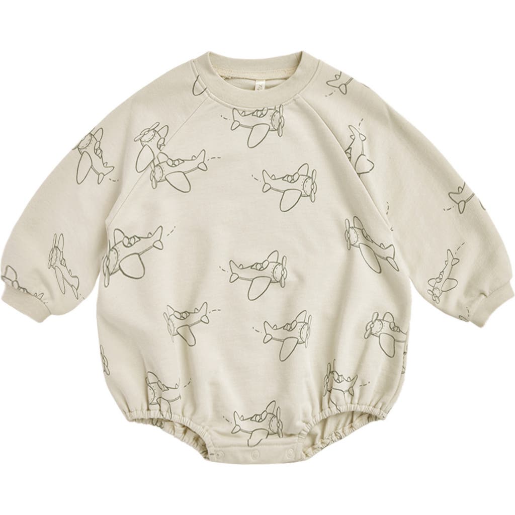 Rylee + Cru Airplane Print Long Sleeve Bubble Romper In Haze