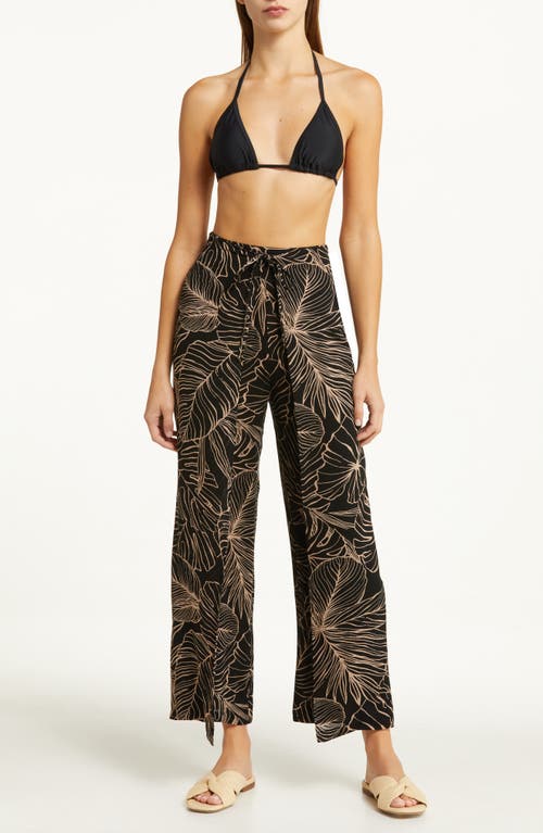 Shop Elan Print Cover-up Wrap Pants In Black/natural Tropics