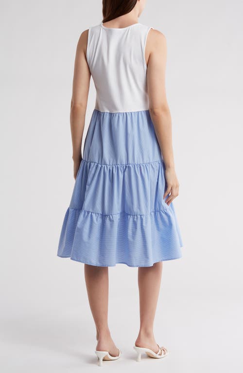Shop Ellen Tracy Sleeveless Tiered Dress In Blue/white Stripe