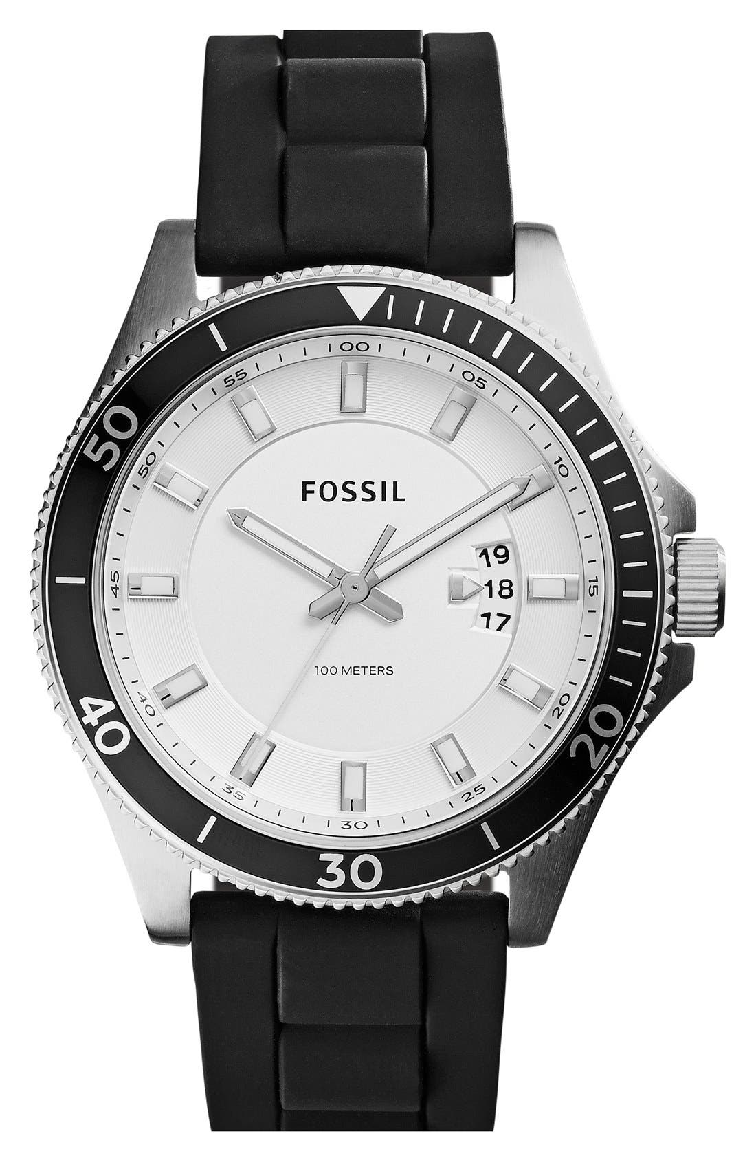 Fossil 'Wakefield' Round Silicone Strap Watch, 45mm Nordstrom