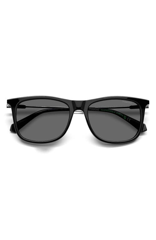 55mm Polarized Rectangular Sunglasses in Black/Gray Polar