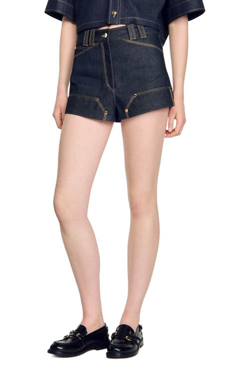 Shop Sandro Raw Denim Shorts In Deep Blu