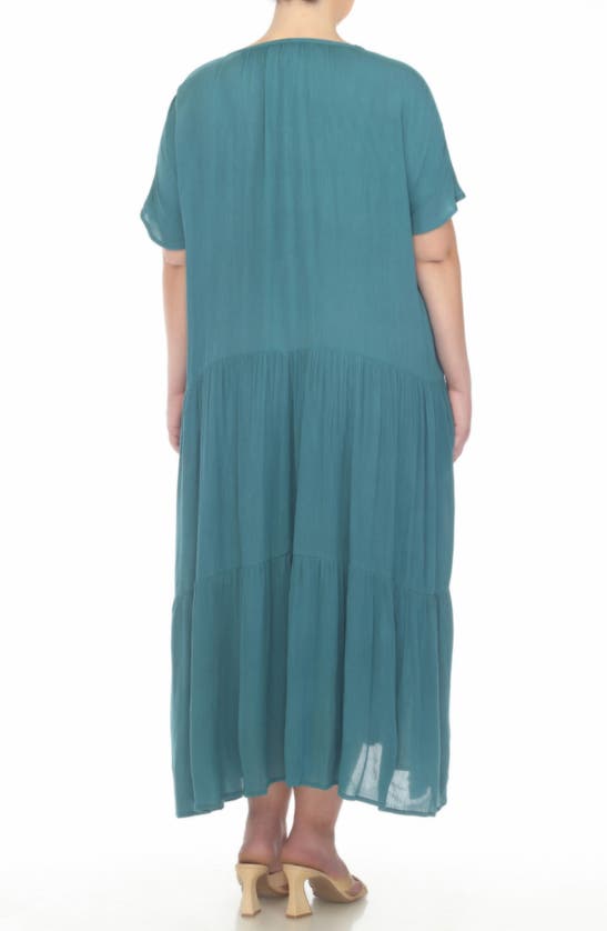 Shop Boho Me Short Sleeve Tiered Maxi Dress In Teal Hydro
