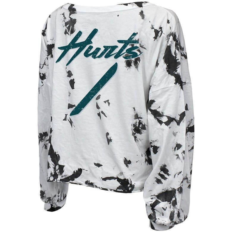 Women's Majestic Threads Jalen Hurts White/Black Philadelphia Eagles  Off-Shoulder Tie-Dye Name & Number