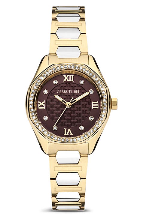 Bretagna Swarovski Crystal Bezel Bracelet Watch, 30mm