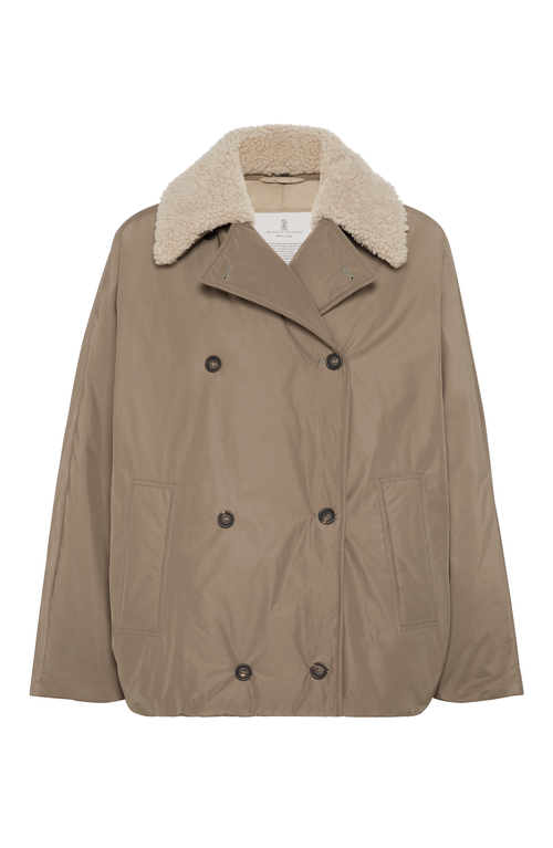 Shop Brunello Cucinelli Water-resistant Taffeta Down Jacket With Detachable Shearling Collar And Monili In Rope