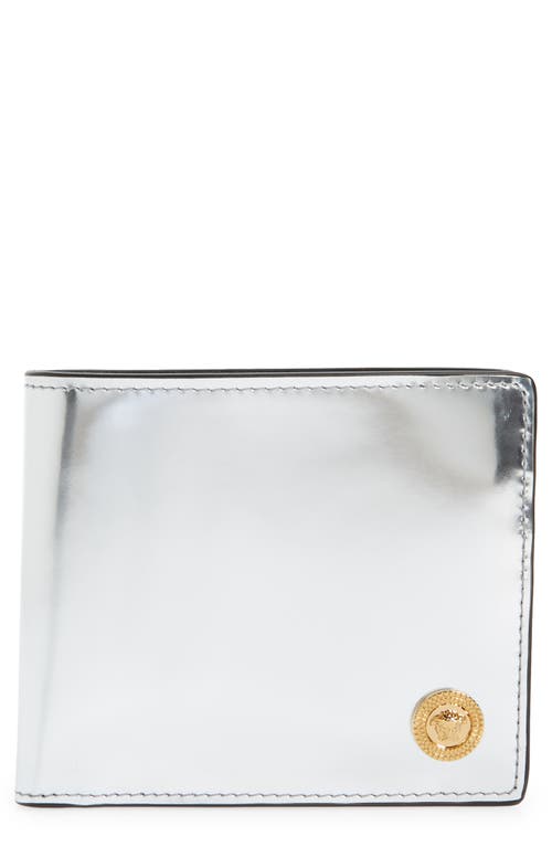 Versace First Line Medusa Biggie Metallic Bifold Coin Wallet in Silver/Versace Gold