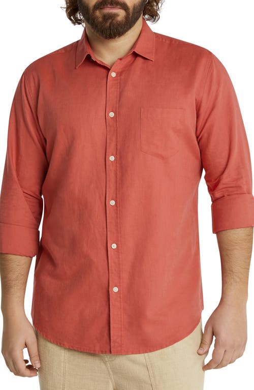 Johnny Bigg Anders Relaxed Fit Button-Up Linen & Cotton Shirt in Coral