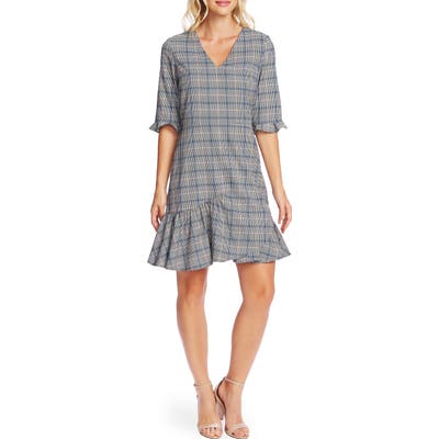 Cece Windsor Check Ruffle Hem Dress, Black
