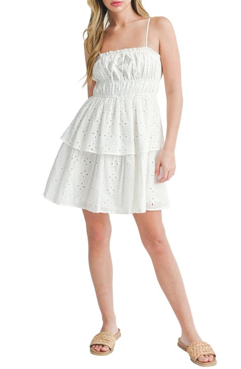 Embroidered Eyelet Tiered Minidress