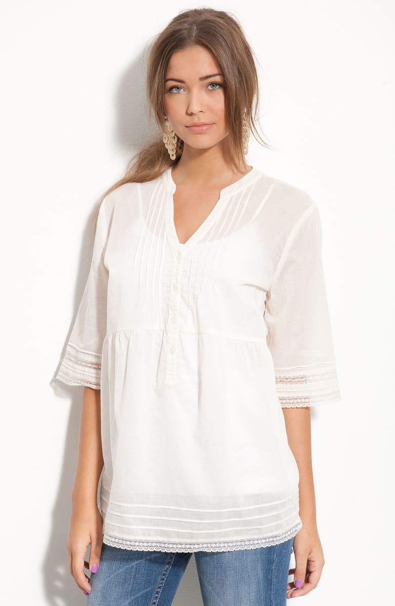 Frenchi® Pintuck & Lace Shirt (Juniors) | Nordstrom