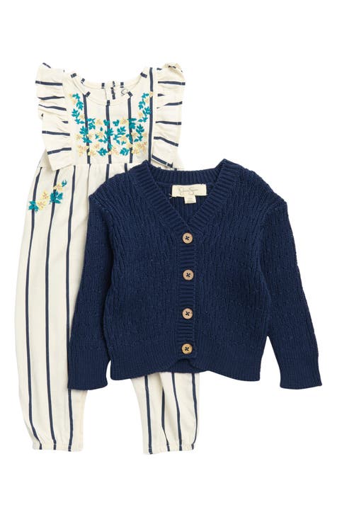 Stripe Jumpsuit & Knit Cardigan Set (Baby)