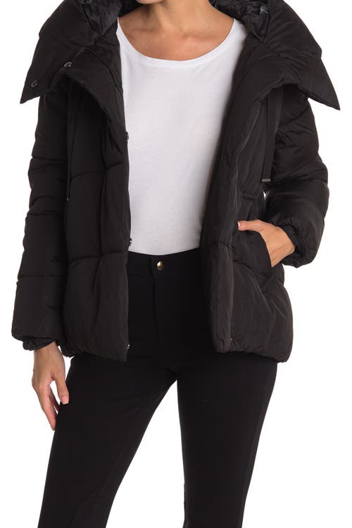 Pillow Collar Hooded Puffer Jacket in Black